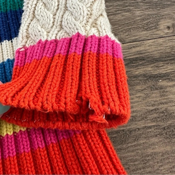 Peek Girls Large 8 100% Cotton Cable Knit Crew Sweater Rainbow Stripe Fisherman - Picture 4 of 4